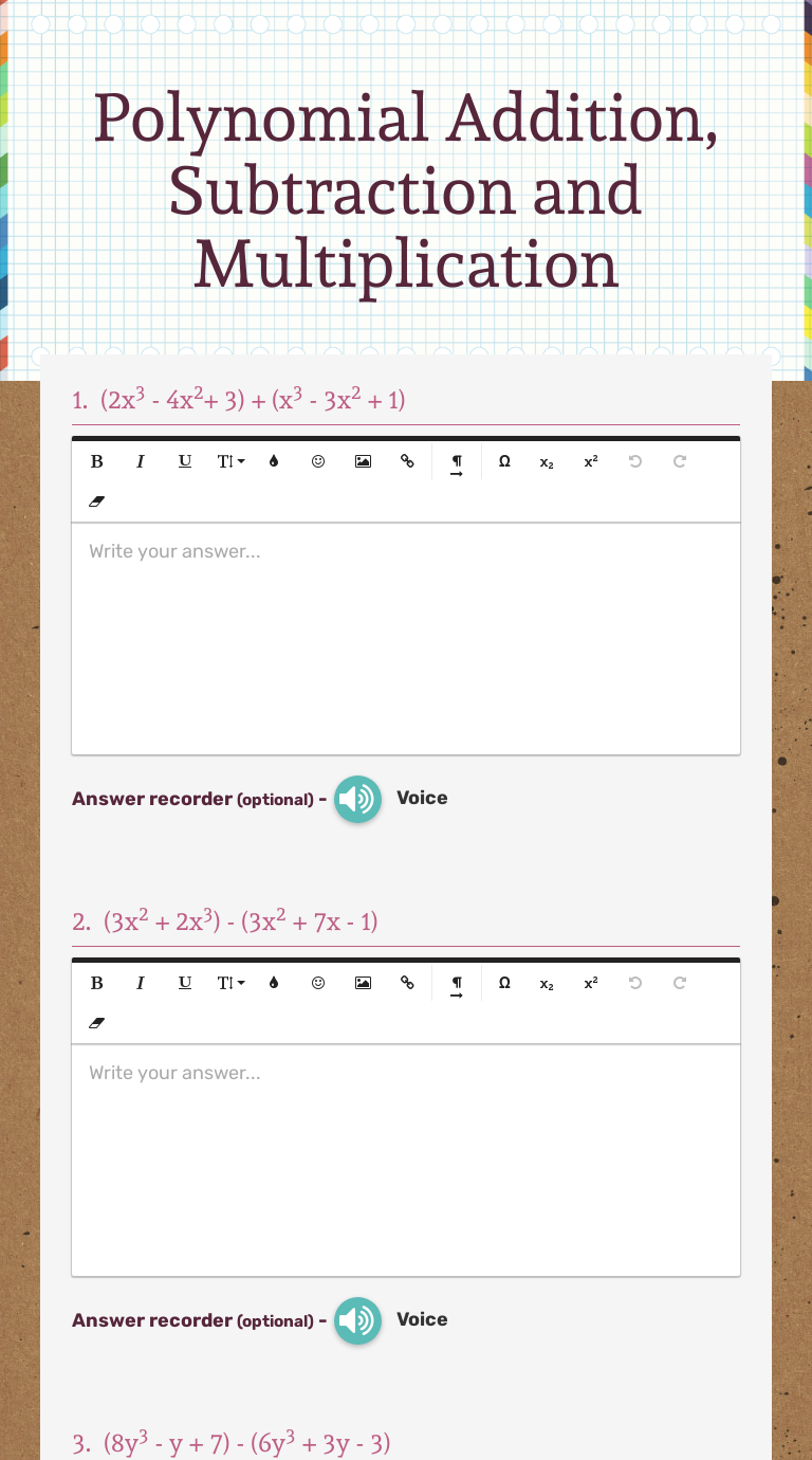 Polynomial Addition, Subtraction and Multiplication | Interactive ...
