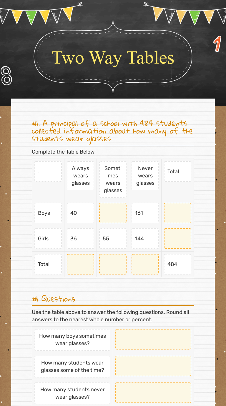 Two Way Tables | Interactive Worksheet By Jasmine Clay | Wizer.me