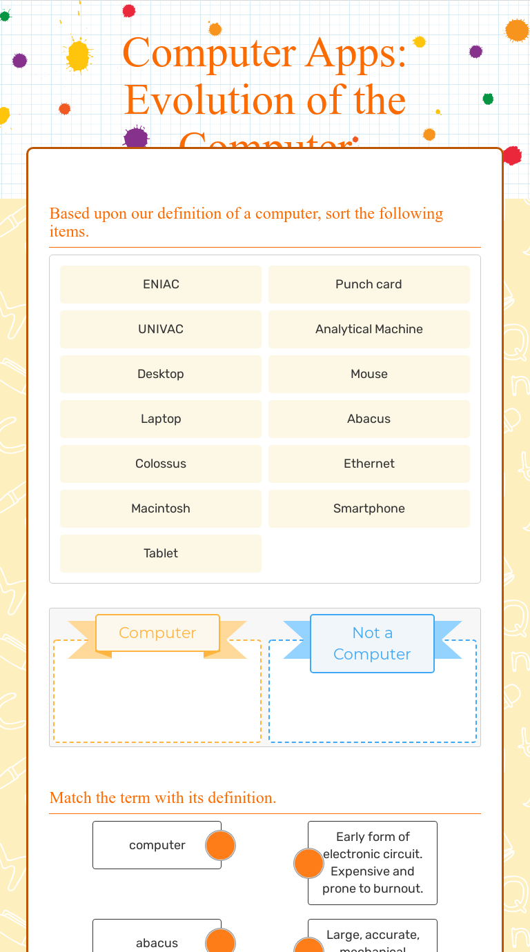 Computer Apps: Evolution of the Computer | Interactive Worksheet by