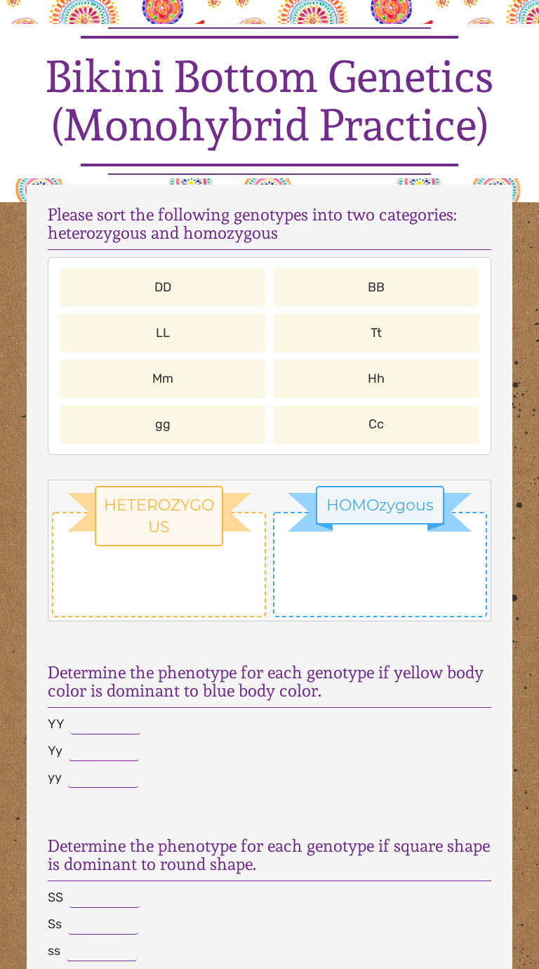 Bikini Bottom Genetics Monohybrid Practice Interactive Worksheet By Laura Delawder Wizer Me