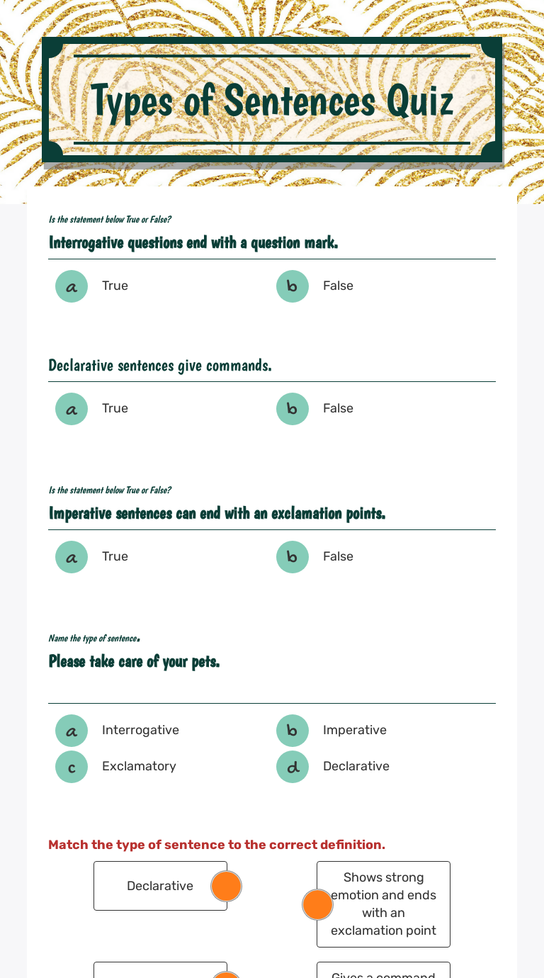 Types Of Sentences Quiz