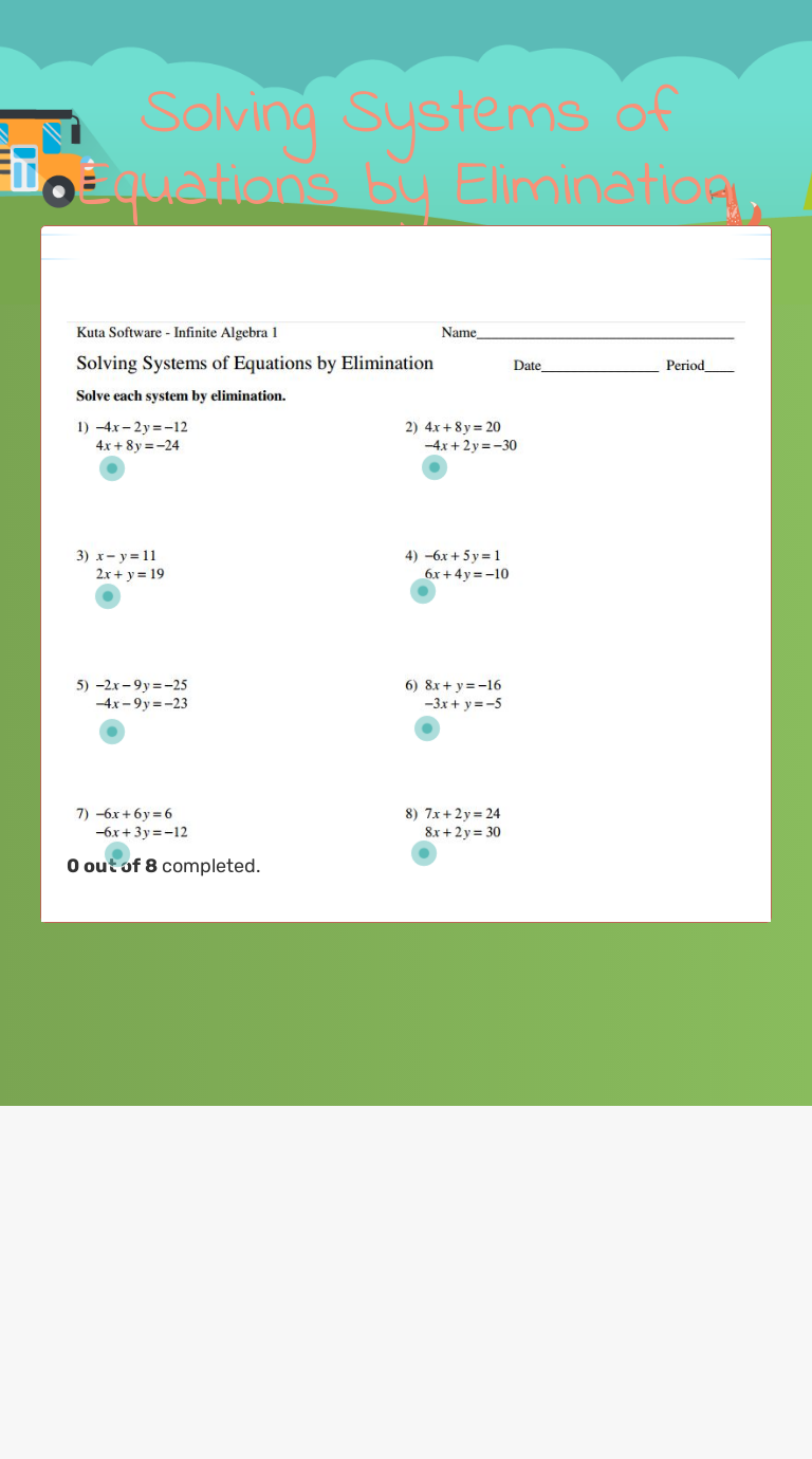 Solving Systems of Equations by Elimination  Interactive Within Solving Systems By Elimination Worksheet