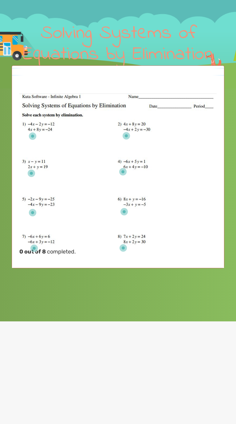 Solving Systems of Equations by Elimination  Interactive Throughout Solve By Elimination Worksheet