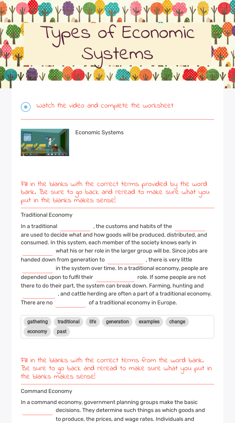 types of economic systems assignment