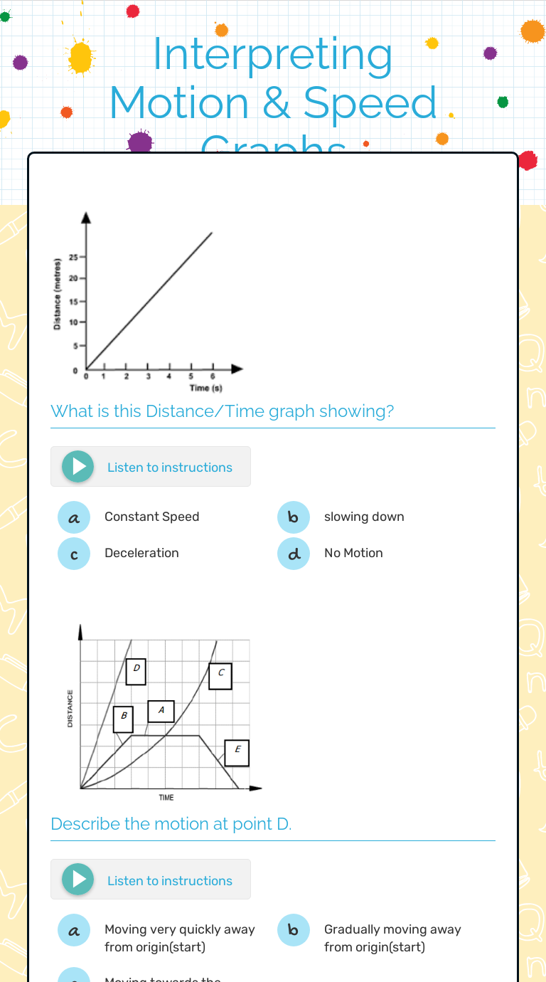 Interpreting Motion & Speed Graphs Interactive Worksheet by T Collier Wizer.me