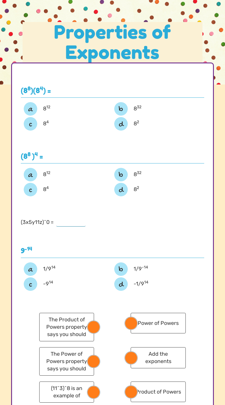 Properties of Exponents Interactive Worksheet by Brad Stricklen