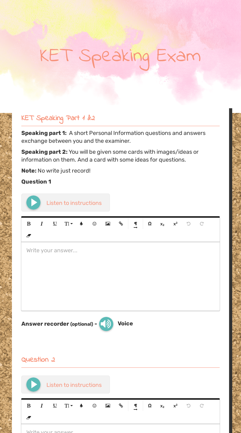 Speaking Part 1 Interactive Worksheet