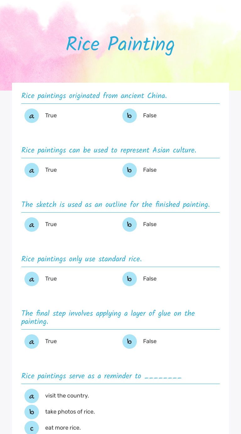 Rice Painting worksheet preview image