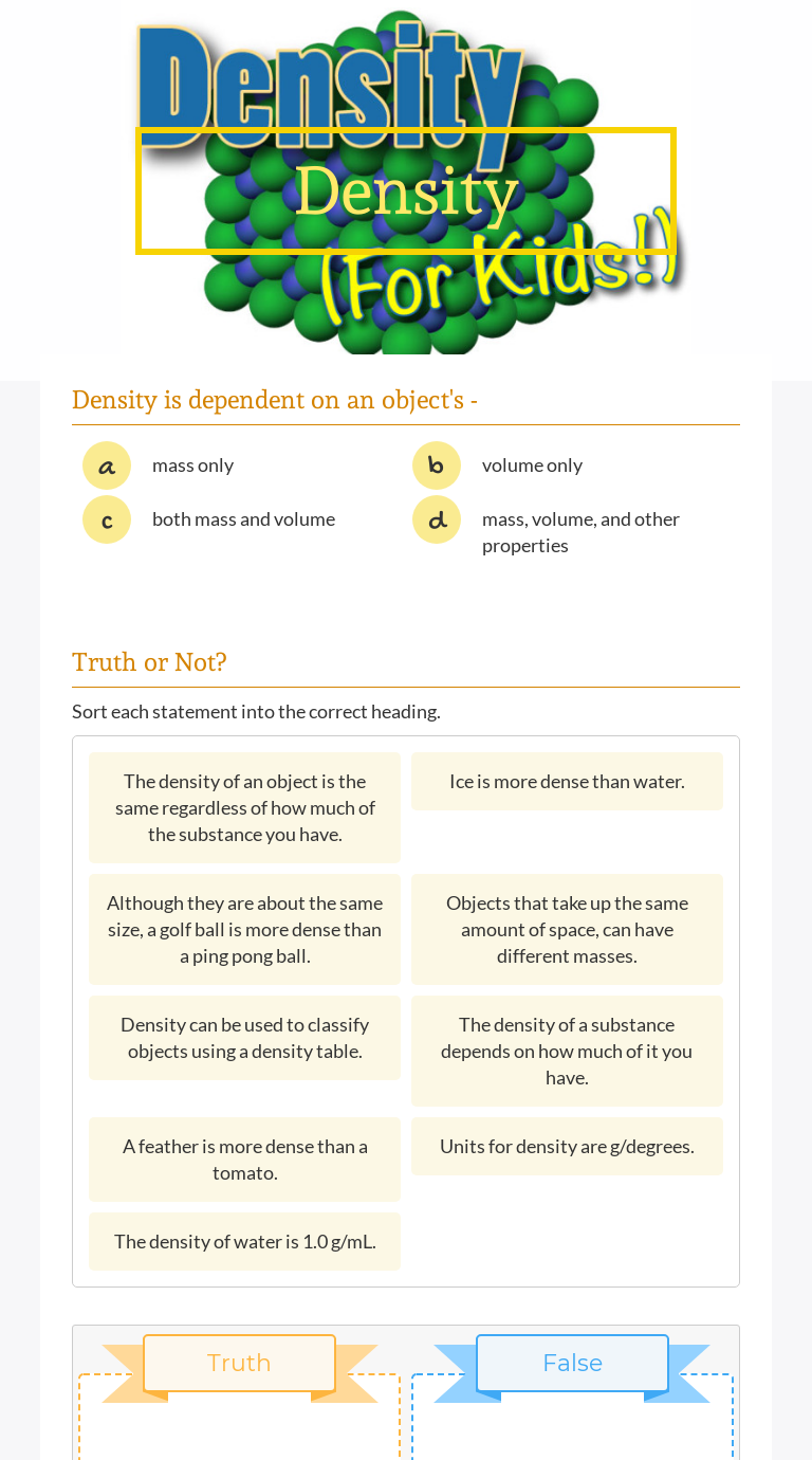 Density | Interactive Worksheet by Denise Ridgway | Wizer.me