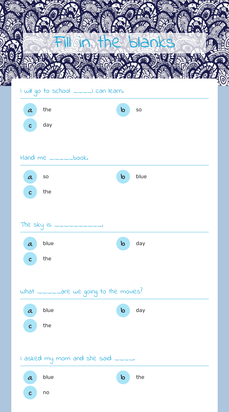 Fill in the blanks worksheet preview image