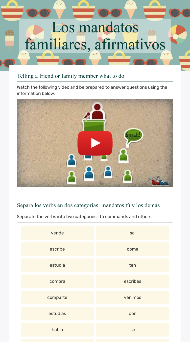 Los Mandatos Familiares, Afirmativos | Interactive Worksheet By Señor ...