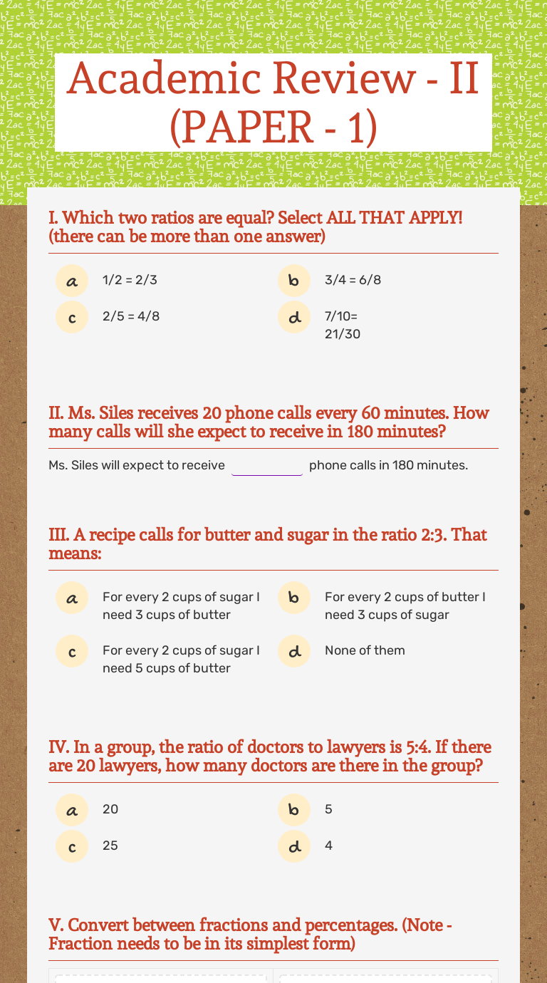 Academic Review - II (PAPER -  1) Grade 5 worksheet preview
