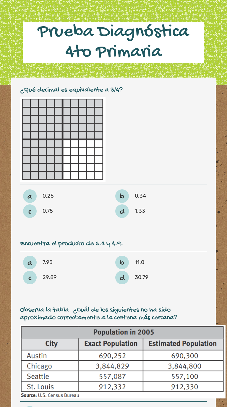 Prueba Diagnóstica 4to Primaria worksheet preview image