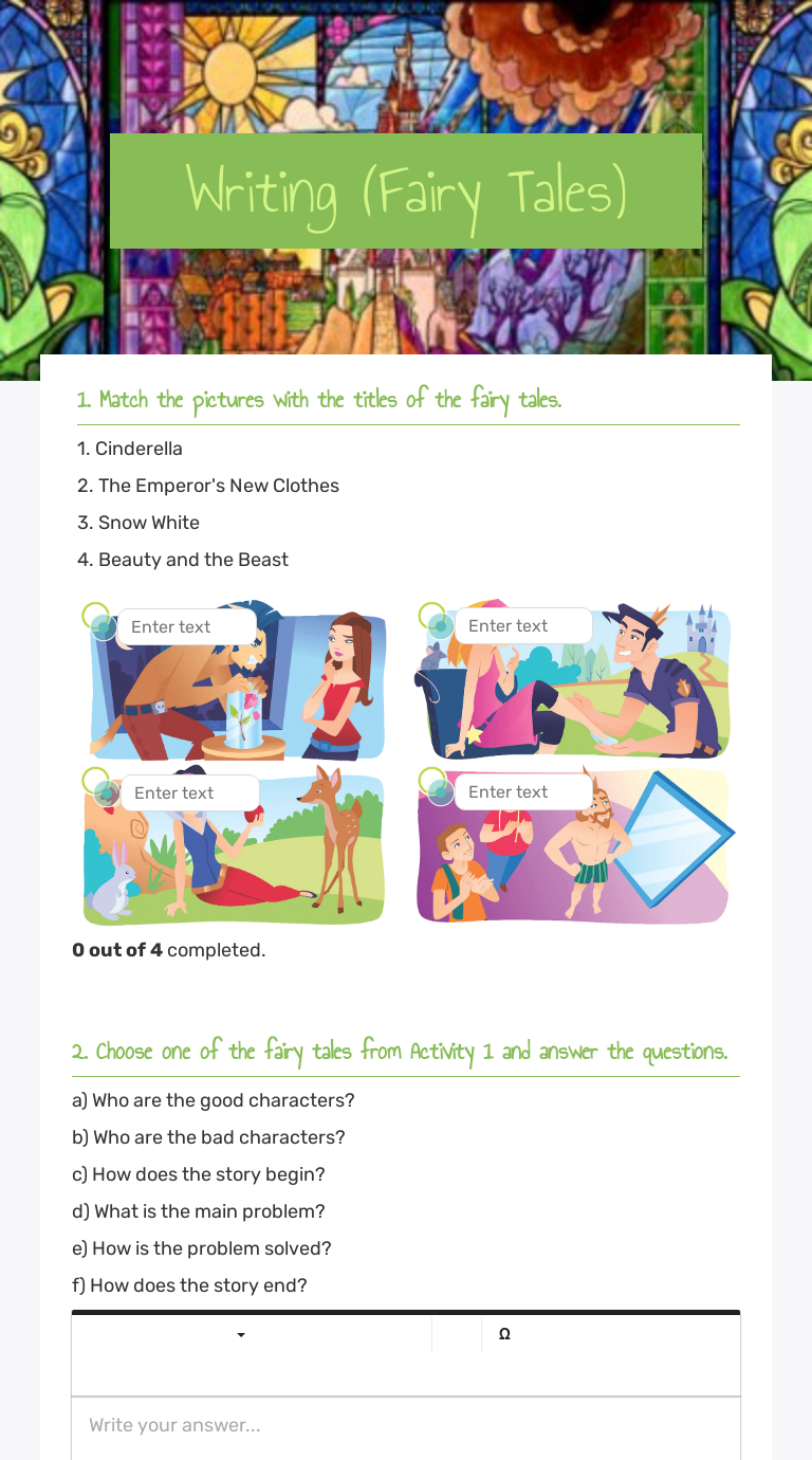 Writing (Fairy Tales) worksheet preview image