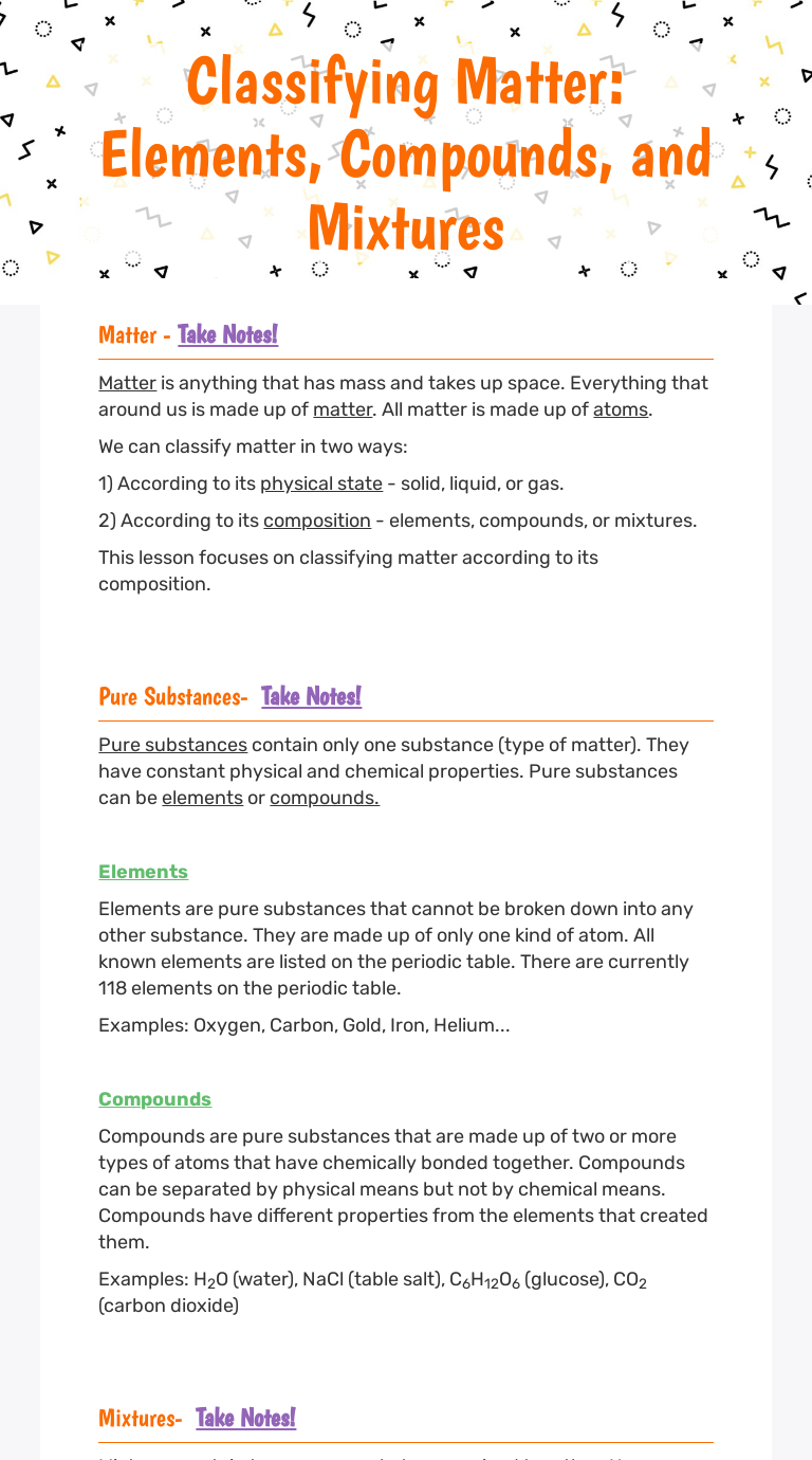Classifying Matter: Elements, Compounds, and Mixtures ...