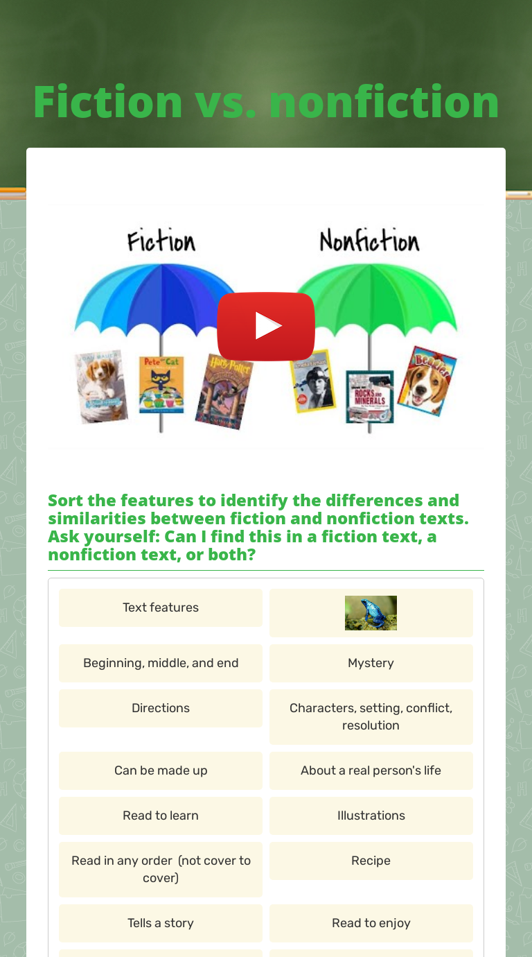 Fiction vs nonfiction worksheet