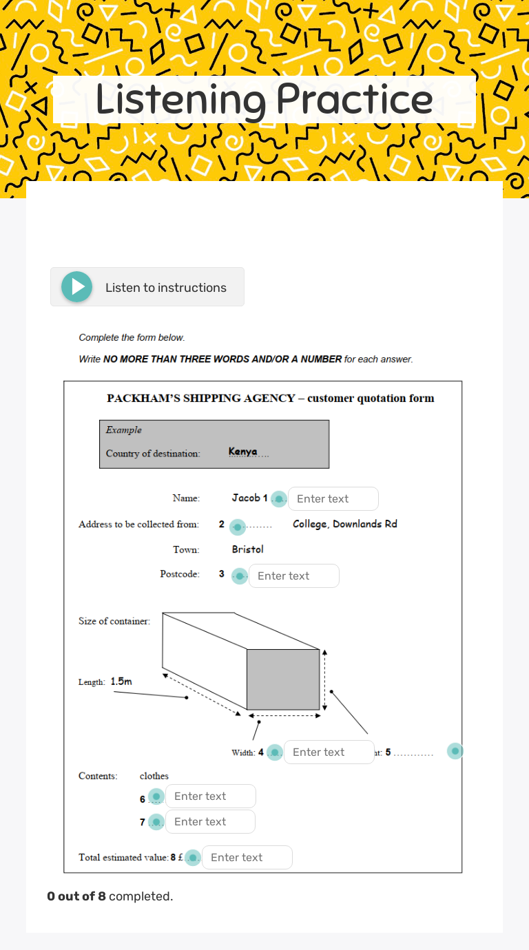 Listening Practice worksheet preview image