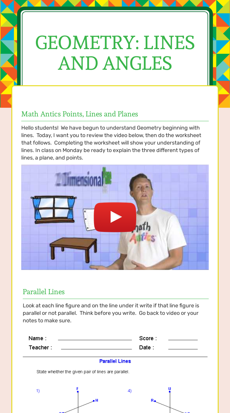 worksheet Parallel Lines And Planes Worksheet worksheet preview by priscilla grinage blended worksheets wizer me