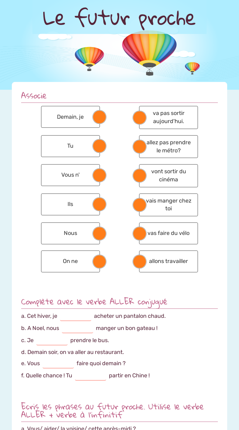 Le futur proche Grade 7 worksheet preview