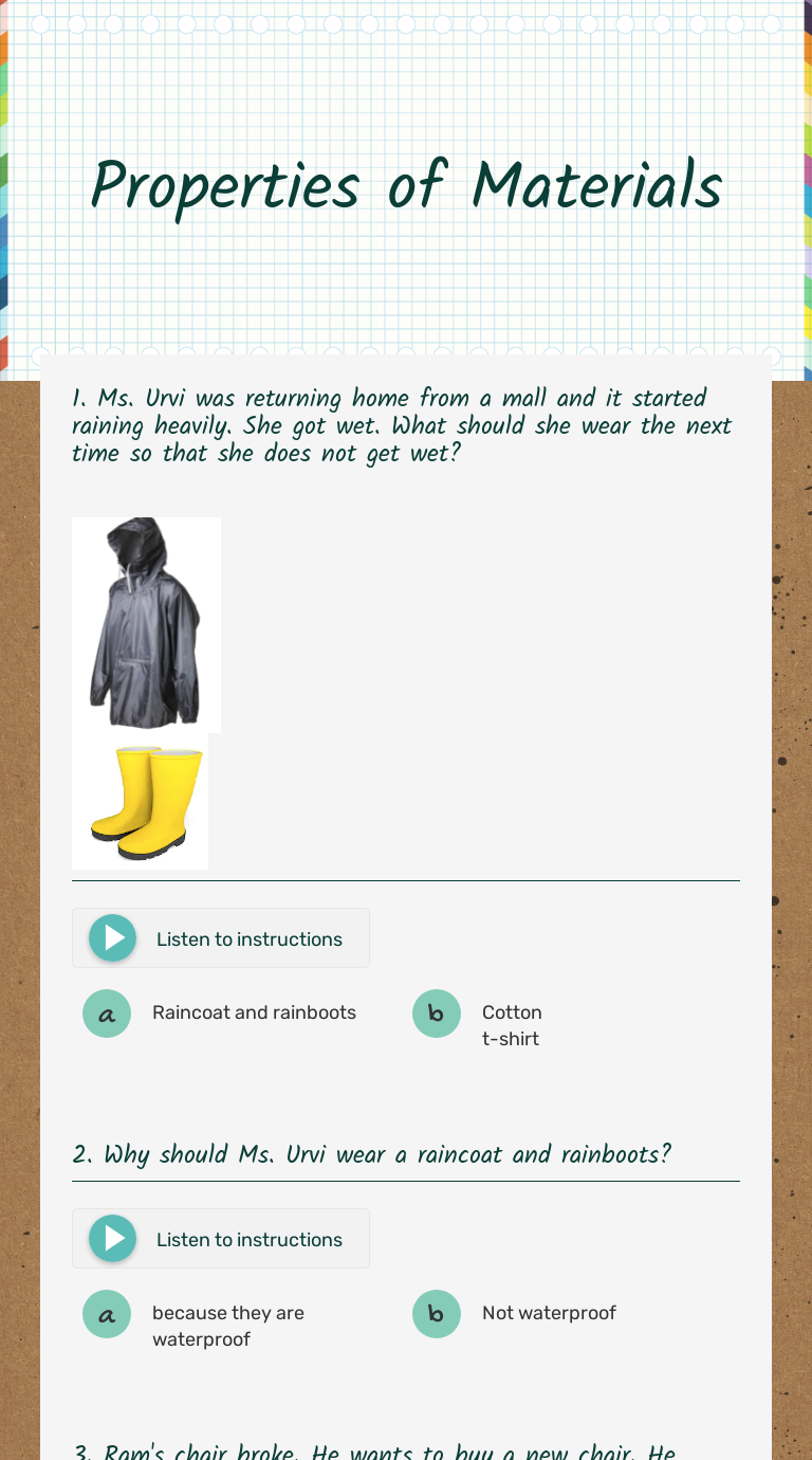 Properties of Materials worksheet preview image
