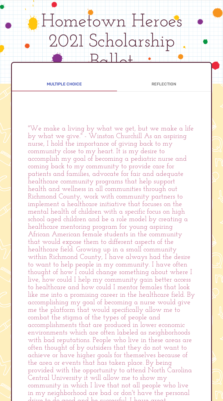 Hometown Heroes 2021 Scholarship Ballot worksheet preview image