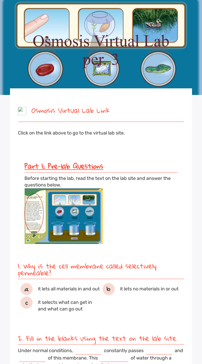 Osmosis Virtual Lab per. 3 Interactive Worksheet by Mr. Osborn Wizer.me
