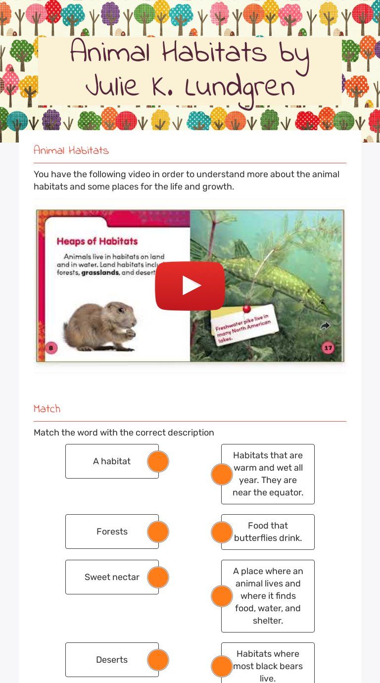Animal Habitats by Julie K. Lundgren Interactive Worksheet by Queenie
