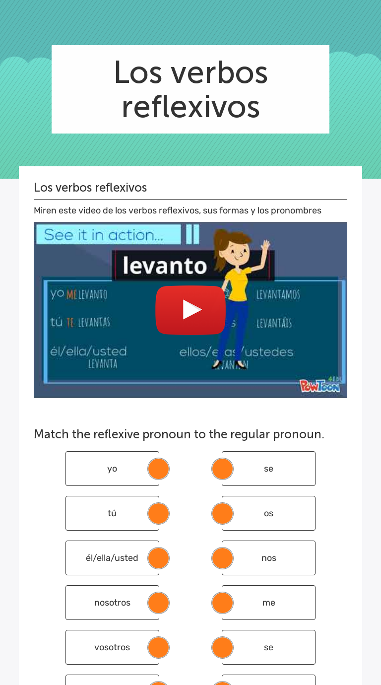 Los Verbos Reflexivos | Interactive Worksheet By Lluvia Diaz | Wizer.me