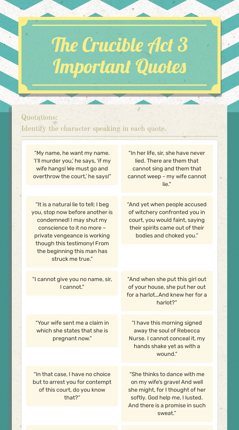 The Crucible
Act 3 Important Quotes worksheet preview image