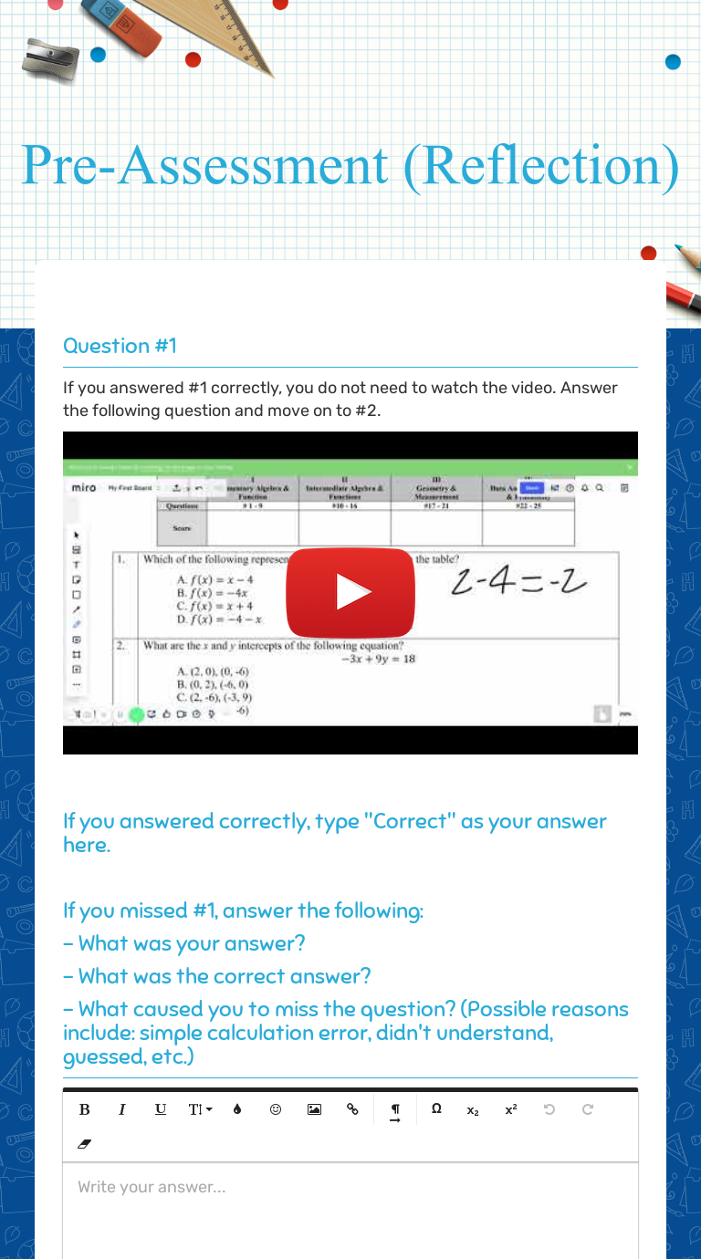 Pre Assessment Reflection Interactive Worksheet By Kellen Knight Wizer Me