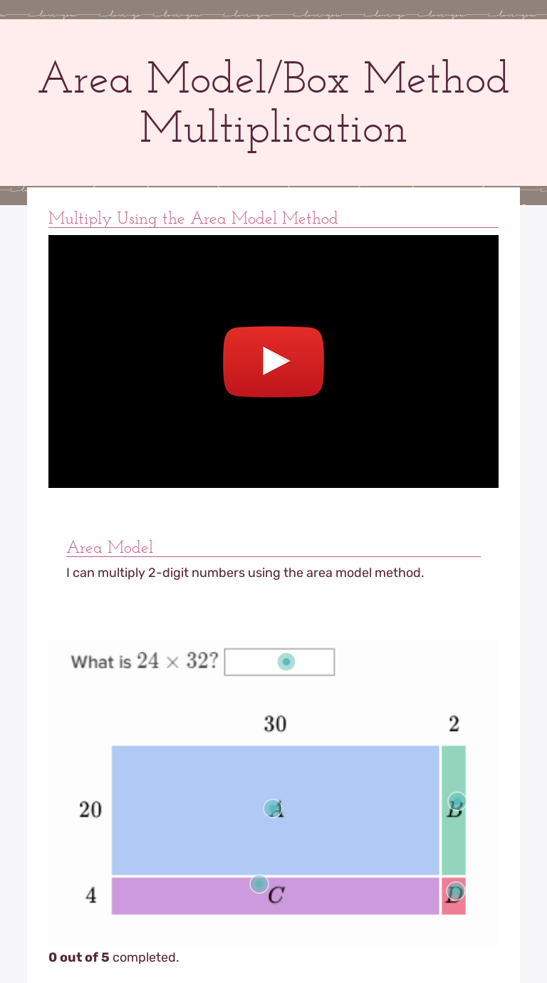 Area Model/Box Method Multiplication  Interactive Worksheet by Pertaining To Box Method Multiplication Worksheet