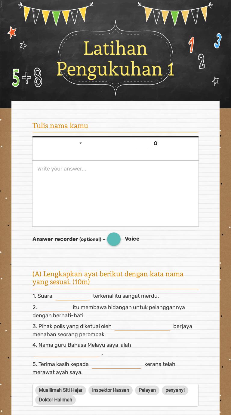 Latihan Pengukuhan 1 Interactive Worksheet By Nur Atika Binti Ibrahim Moe Wizerme 