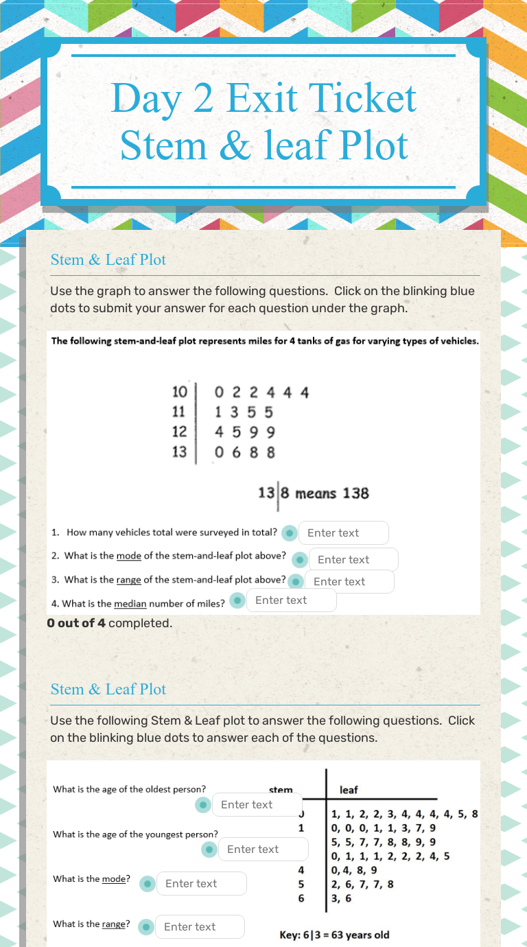 Day 25 Exit Ticket Stem & leaf Plot  Interactive Worksheet by Regarding Stem And Leaf Plots Worksheet