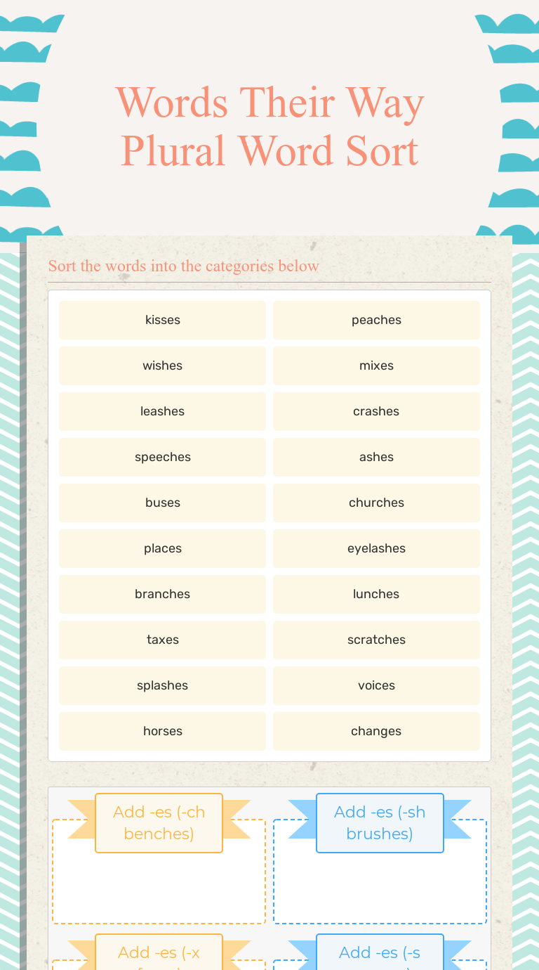 Words Their Way Plural Word Sort Interactive Worksheet by Michelle