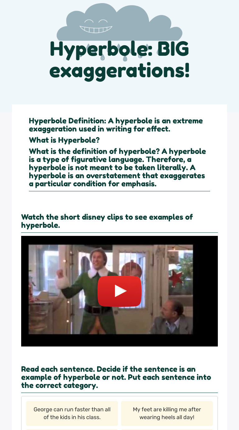 Hyperbole Big Exaggerations Interactive Worksheet By Jacob Anderson Wizer Me
