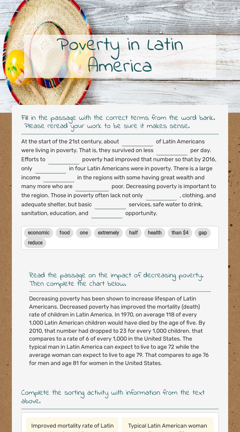 Poverty in Latin America Grade 6 worksheet preview
