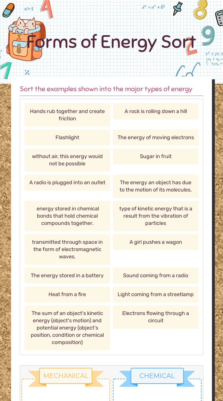 Forms of Energy Sort Interactive Worksheet by Jordan Burnworth Wizer.me