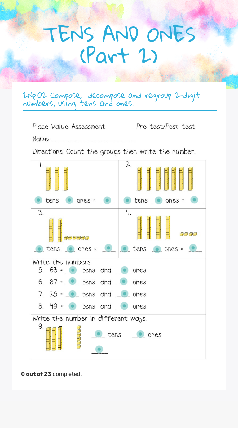 TENS AND ONES (Part 2) worksheet preview image
