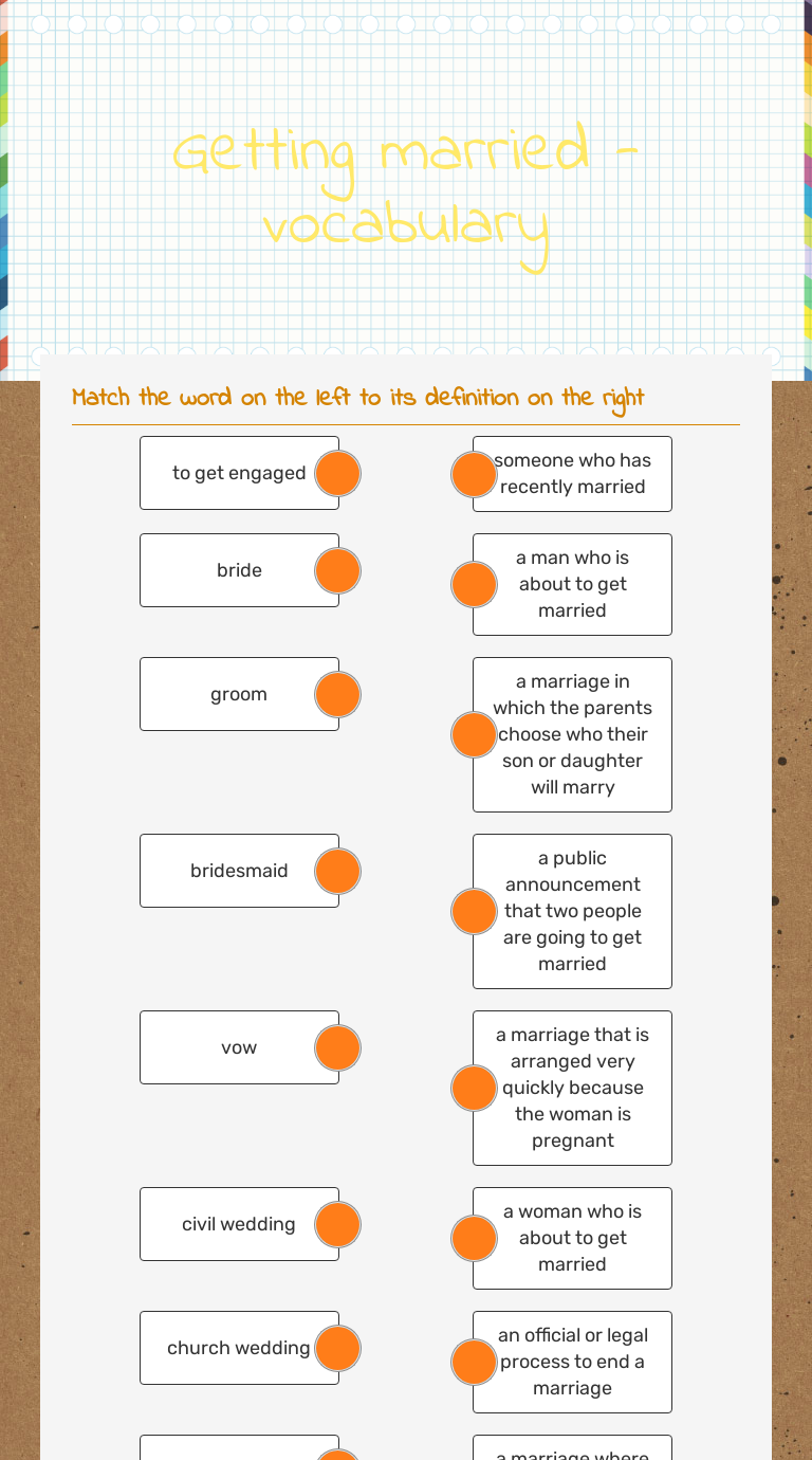 Getting married - vocabulary worksheet preview image