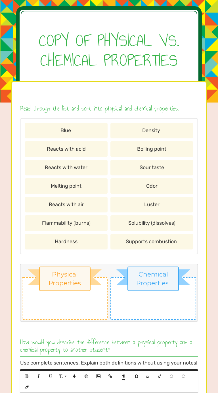 Copy of Physical vs. Chemical properties  Interactive Worksheet Pertaining To Physical Vs Chemical Properties Worksheet