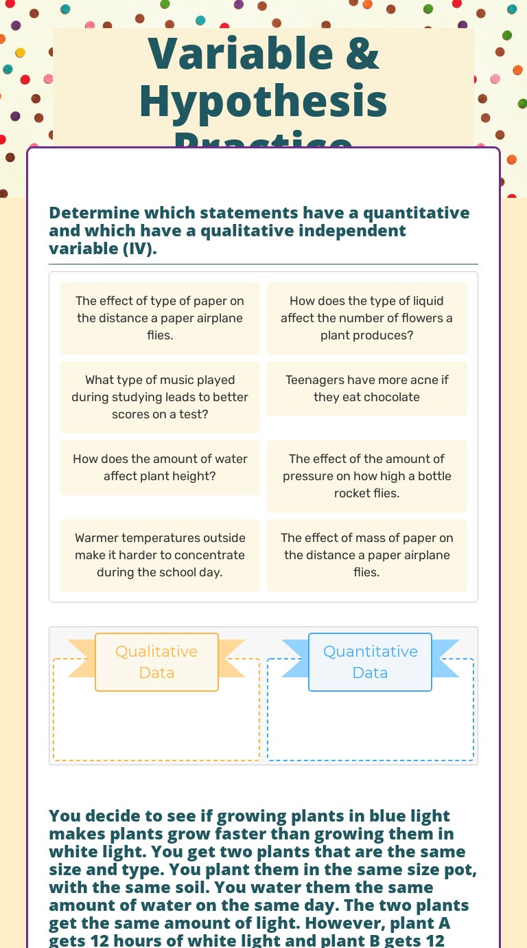 good vs bad hypothesis worksheet