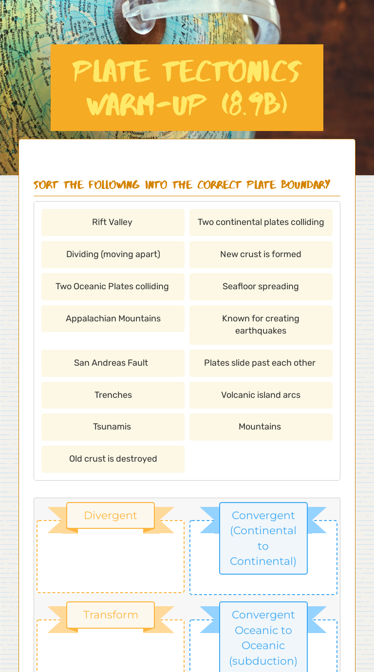 Plate Tectonics Warmup (8.9B) Interactive Worksheet by Norma Nieto