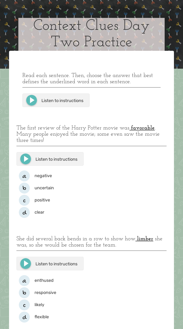 Context Clues Day Two Practice | Interactive Worksheet By Tyneasha Turk ...