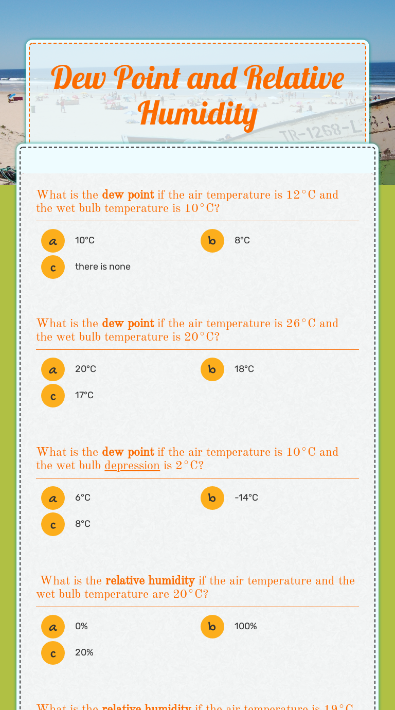 Dew Point and Relative Humidity Interactive Worksheet by Eric Clinton