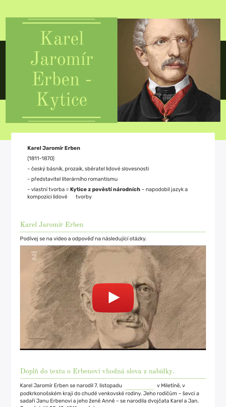 Karel Jaromír Erben - Kytice worksheet preview image