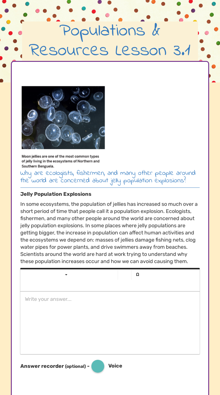 Populations & Resources Lesson 3.1 worksheet preview