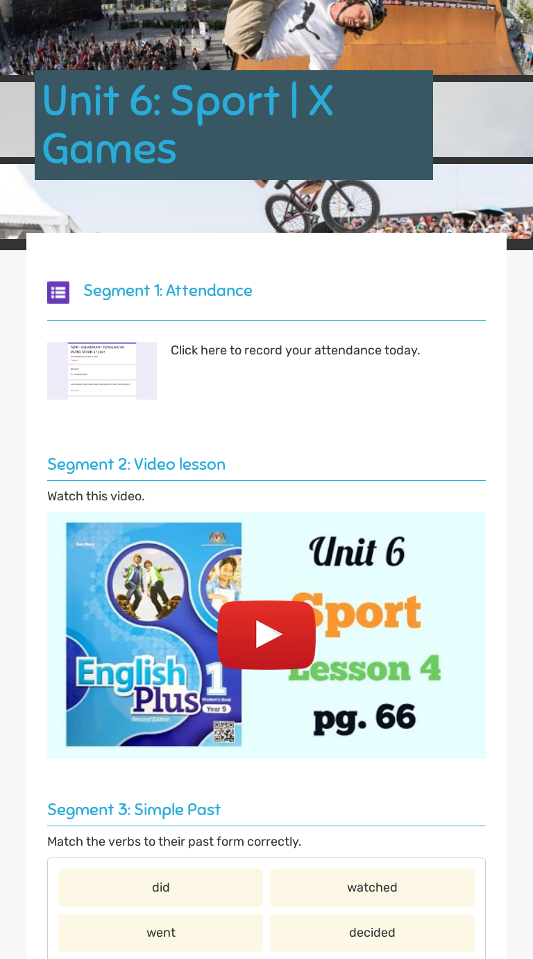 Unit 6: Sport | 
X Games worksheet preview image