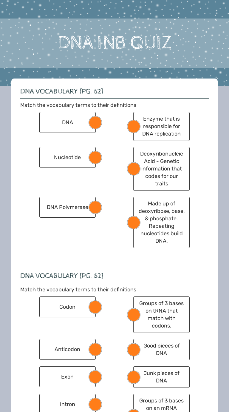 DNA INB QUIZ Interactive Worksheet by Mikayla Mongold Wizer.me