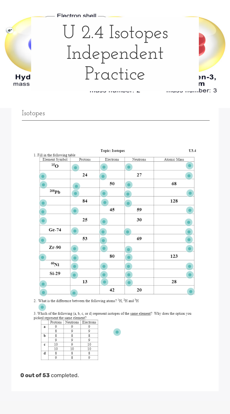 U 2.4 Isotopes Independent Practice worksheet preview image