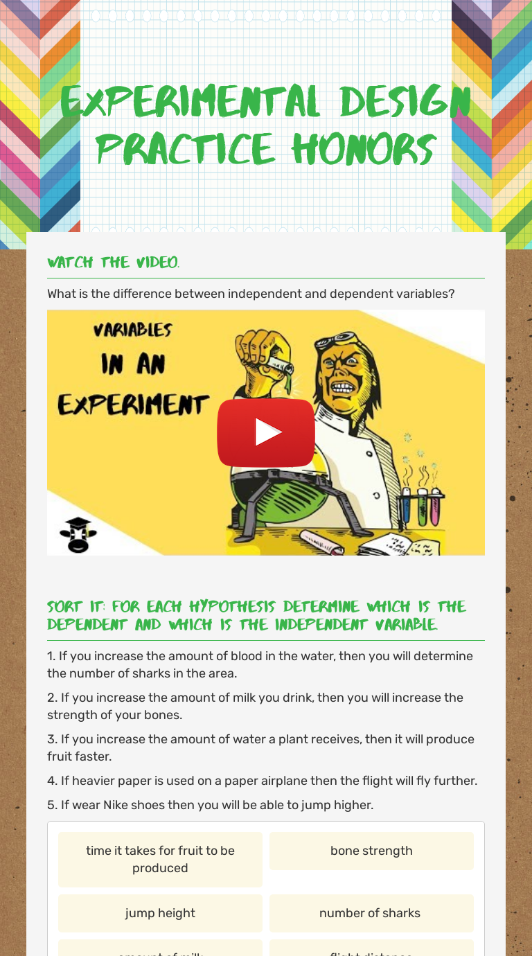 Experimental Design Practice Honors Interactive Worksheet by Mary Experimental Design Practice Honors Interactive Worksheet by Mary